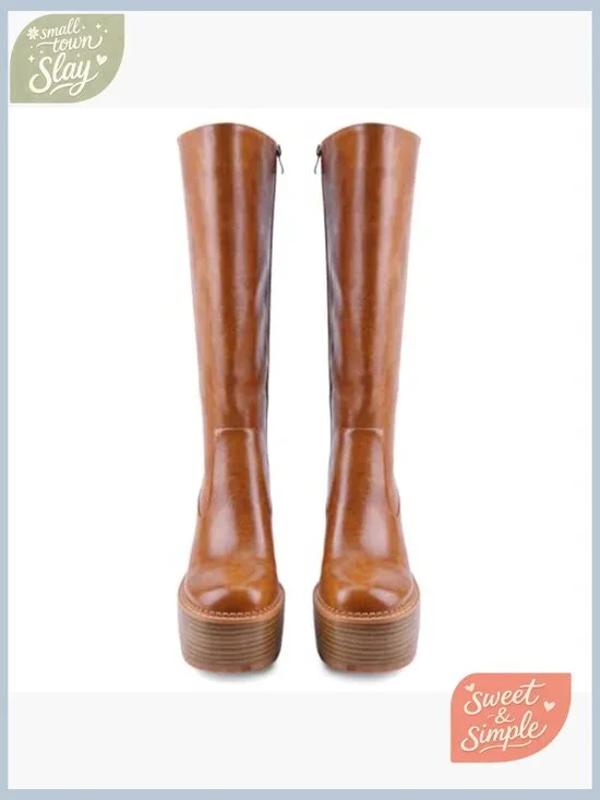 Platform Mid Calf Boots Block Heel Square Toe Comfortable Casual Shoes - Picture 4 of 5